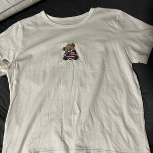 White T-Shirt with Bear Embroidery